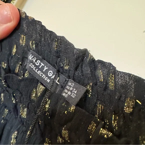 NWT | Nasty Gal | Black & Gold Spot Strappy Smock Mini Dress | Size XS - Picture 7 of 10